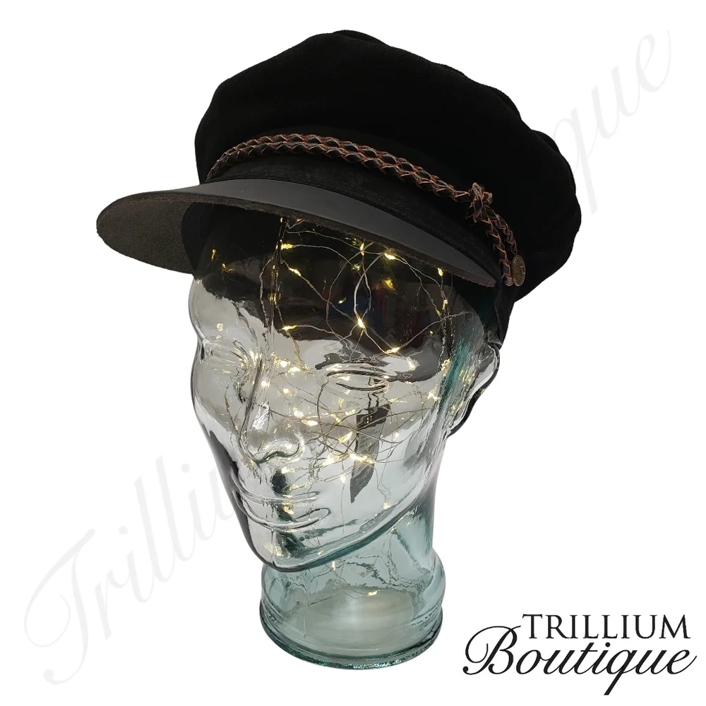 BRIXTON Hat Kayla Cap XS Black Soft Suede Leather Bill Y2K Cottagecore Classic